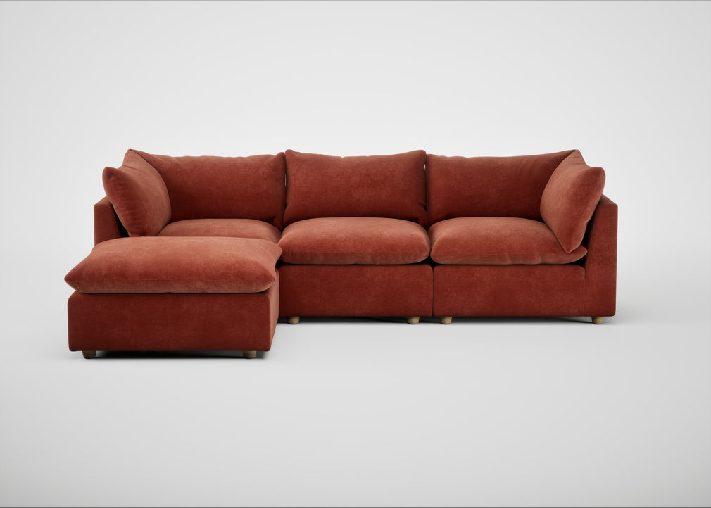 Astrid Left Hand Facing Corner Chaise Sofa Smart Luxe Velvet Tawny / Natural Beech