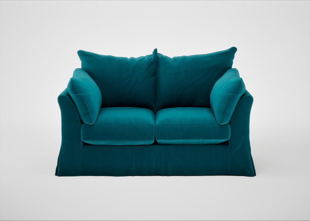 Tailor Loose Cover 2 Seater Sofa Cotton Velvet Teal