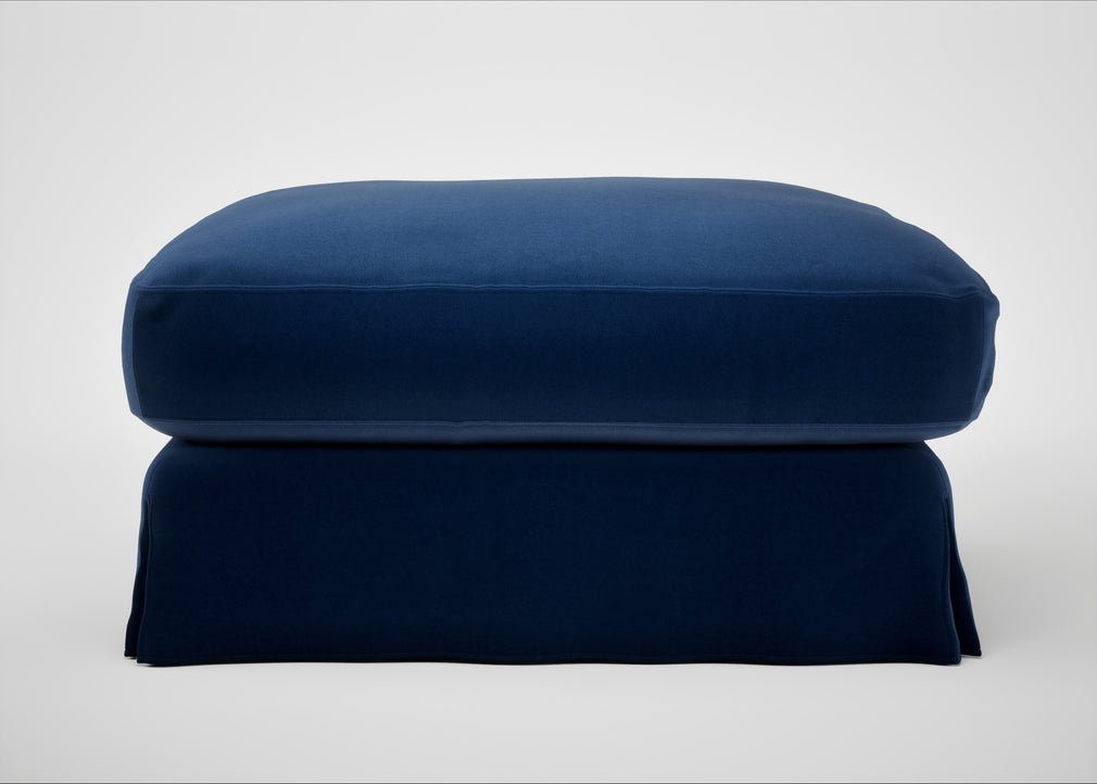 Tailor Loose Cover Square Footstool Cotton Velvet Midnight