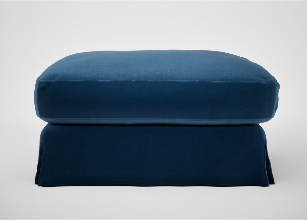 Tailor Loose Cover Square Footstool Cotton Velvet Petrol