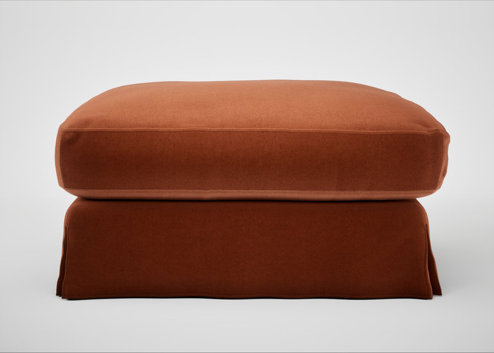 Tailor Loose Cover Square Footstool Cotton Velvet Russet