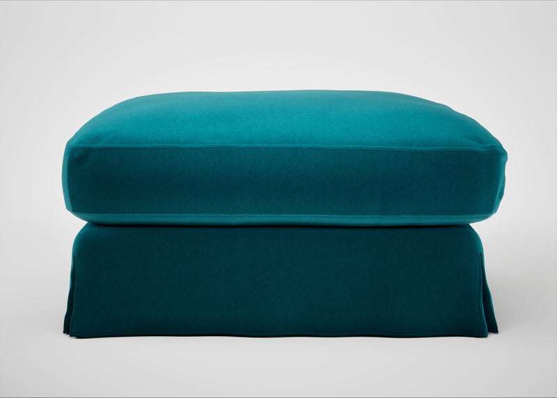 Tailor Loose Cover Square Footstool Cotton Velvet Teal