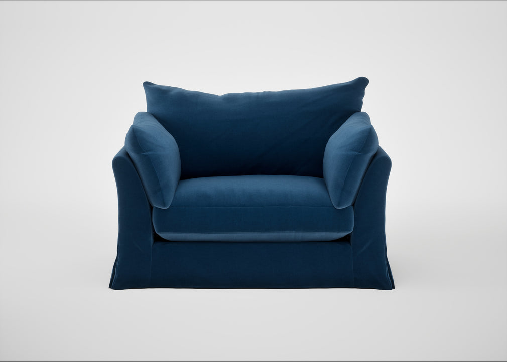 Tailor Loose Cover Loveseat Cotton Velvet Petrol