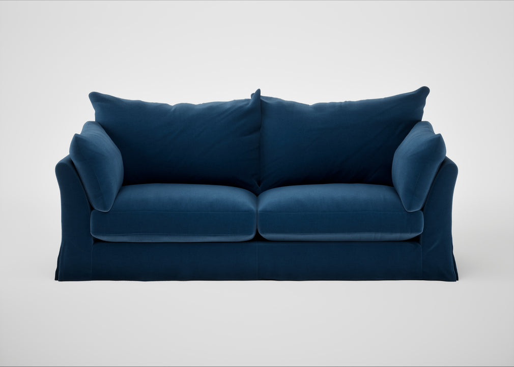 Tailor Loose Cover 4 Seater Sofa Cotton Velvet Petrol
