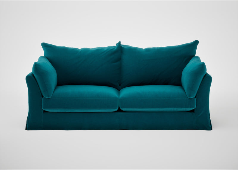 Tailor Loose Cover 4 Seater Sofa Cotton Velvet Teal