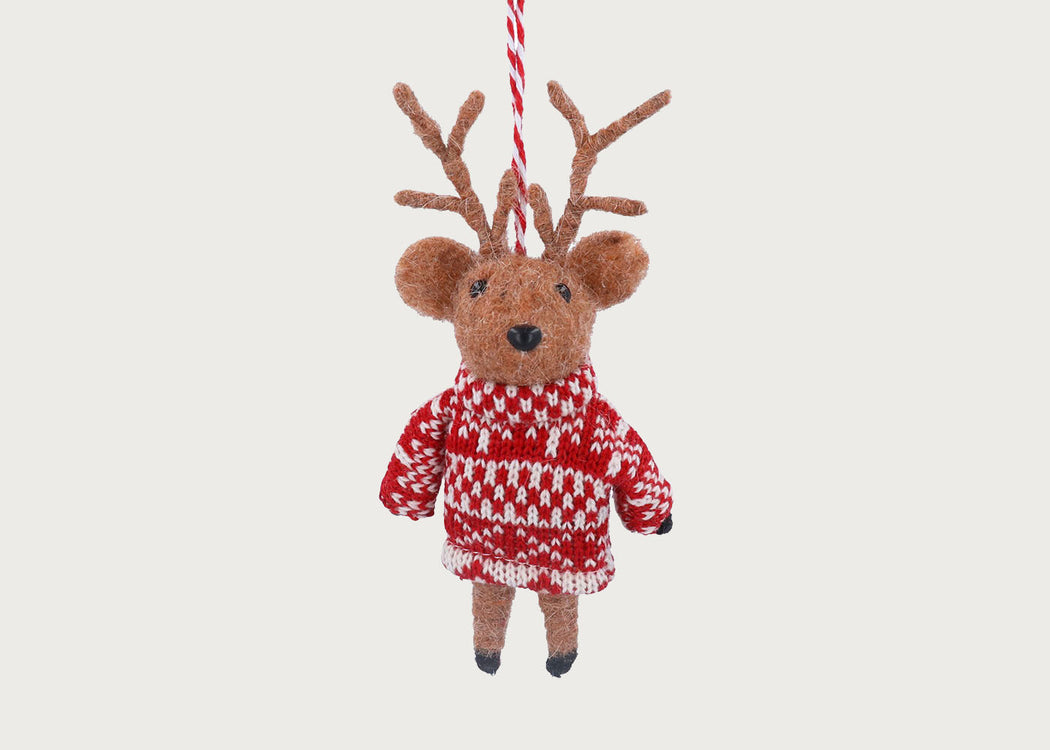 Mixed Wool Reindeer Girl with Scandi Dress Decoration