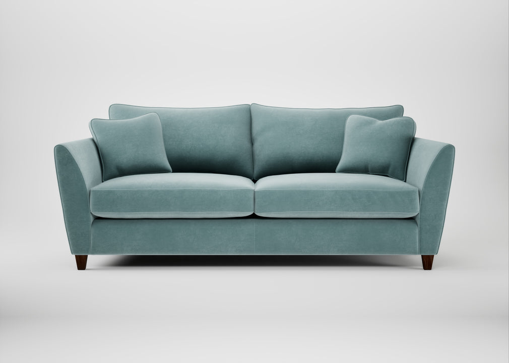 Torino 4 Seater Sofa Smart Luxe Velvet Mineral Blue / Walnut Stained