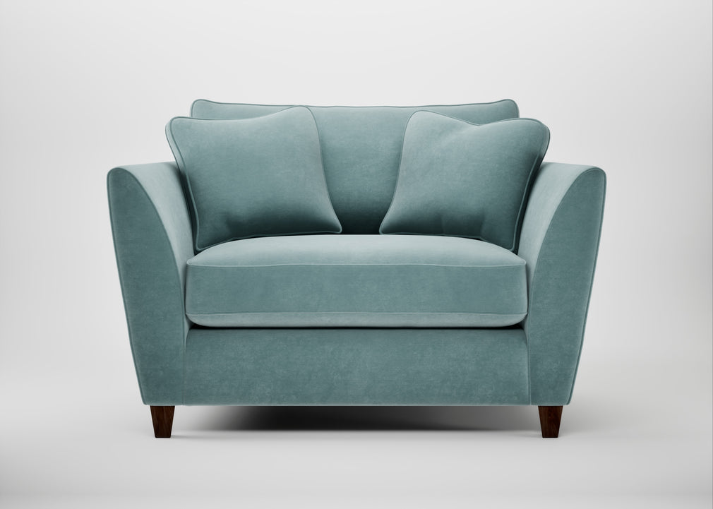 Torino Loveseat Smart Luxe Velvet Mineral Blue / Walnut Stained