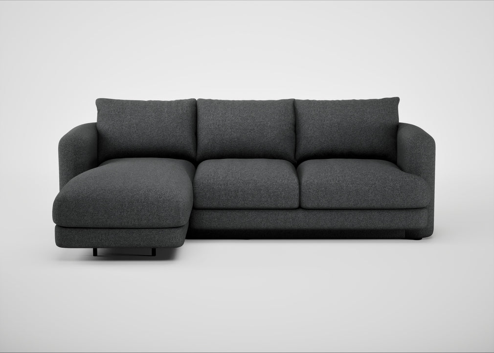Rafi Left Hand Facing Chaise Sofa Melton Wool Granite