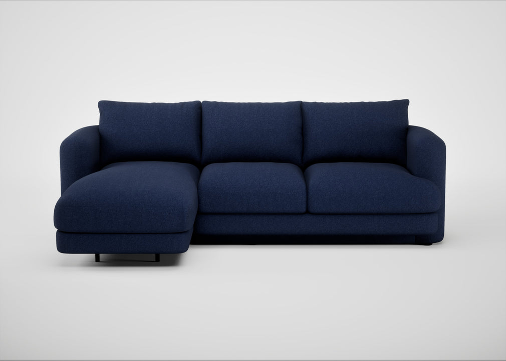 Rafi Left Hand Facing Chaise Sofa Melton Wool New Navy