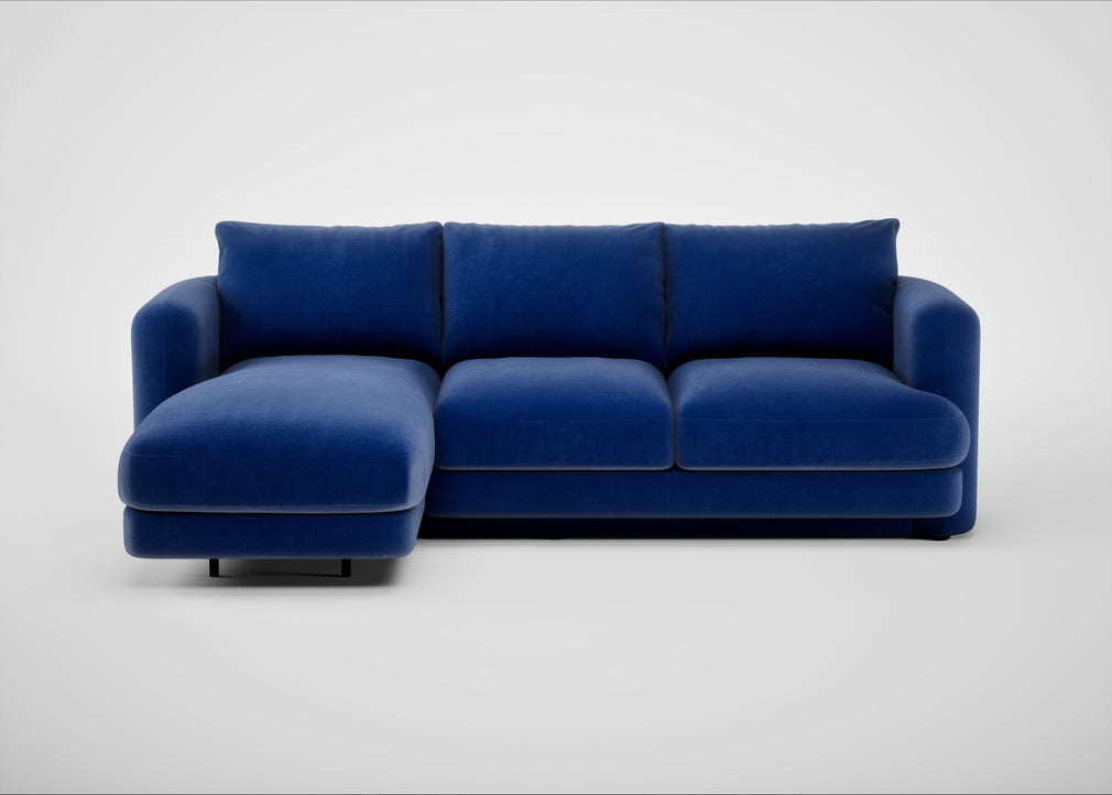 Rafi Left Hand Facing Chaise Sofa Smart Luxe Velvet Azure