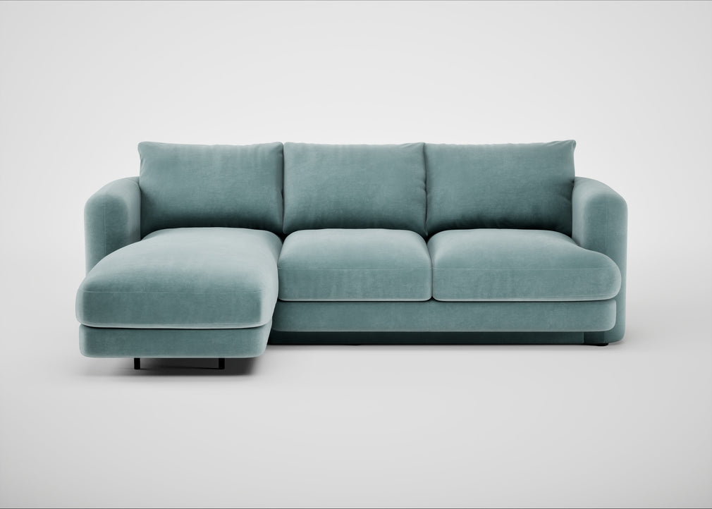 Rafi Left Hand Facing Chaise Sofa Smart Luxe Velvet Mineral Blue