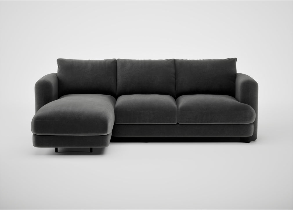 Rafi Left Hand Facing Chaise Sofa Smart Luxe Velvet Nickel