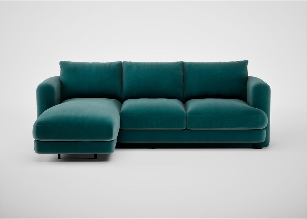 Rafi Left Hand Facing Chaise Sofa Smart Luxe Velvet Ocean Green
