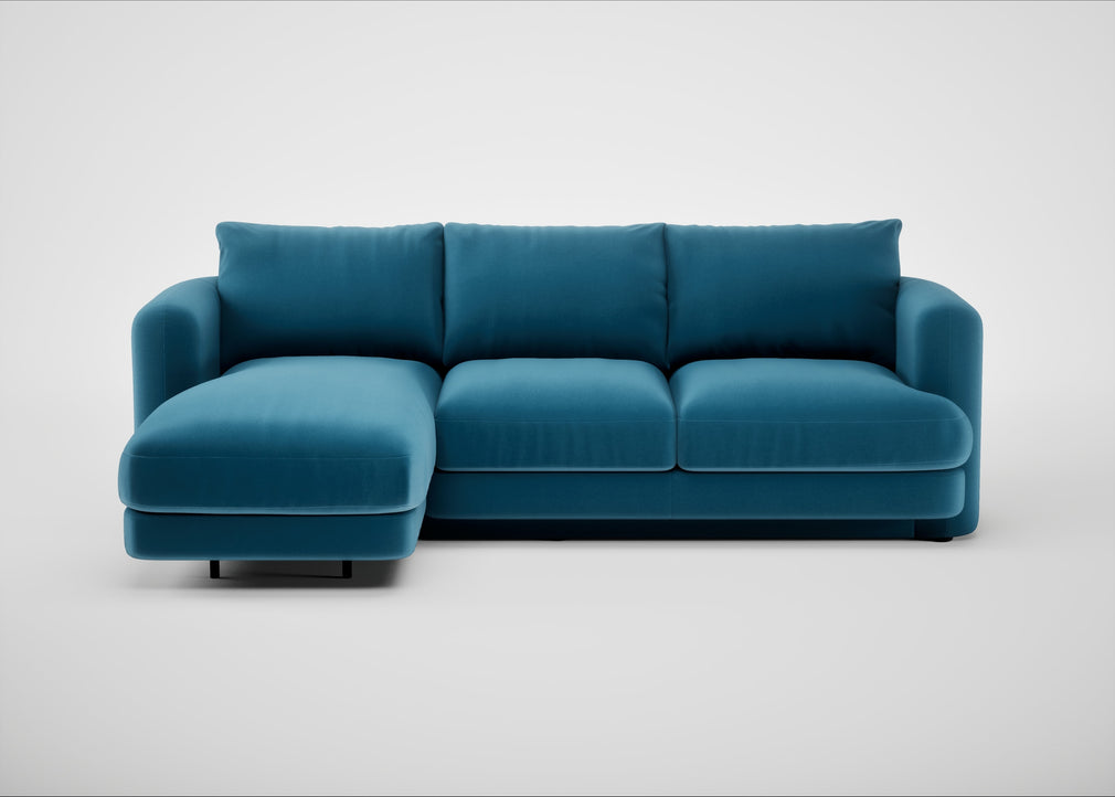 Rafi Left Hand Facing Chaise Sofa Smart Velvet Ocean Blue