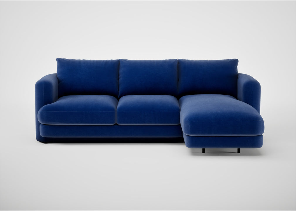 Rafi Right Hand Facing Chaise Sofa Smart Luxe Velvet Azure