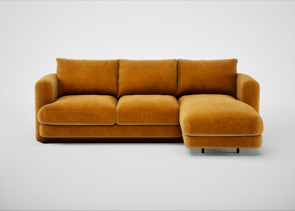 Rafi Right Hand Facing Chaise Sofa Smart Luxe Velvet Cognac