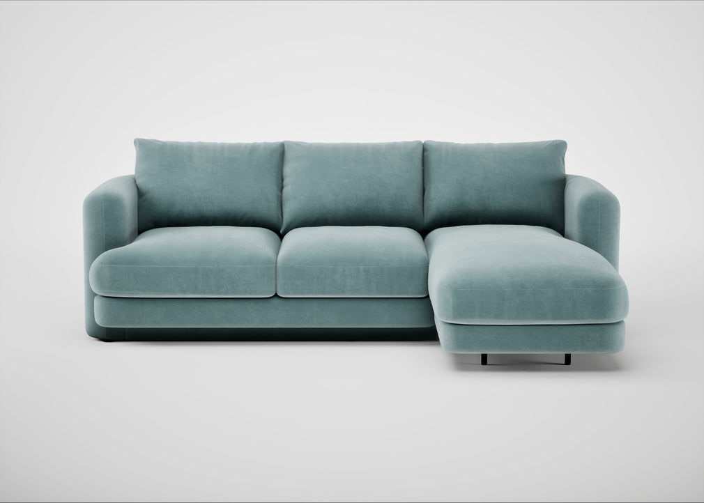 Rafi Right Hand Facing Chaise Sofa Smart Luxe Velvet Airforce Blue