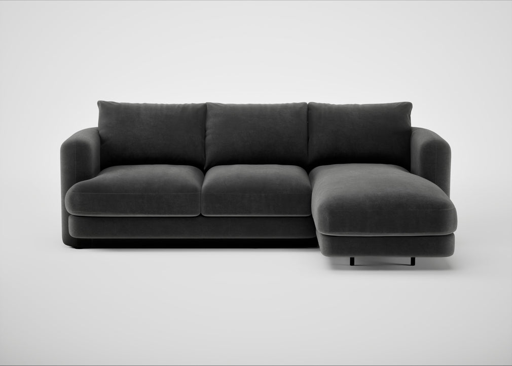 Rafi Right Hand Facing Chaise Sofa Smart Luxe Velvet Nickel