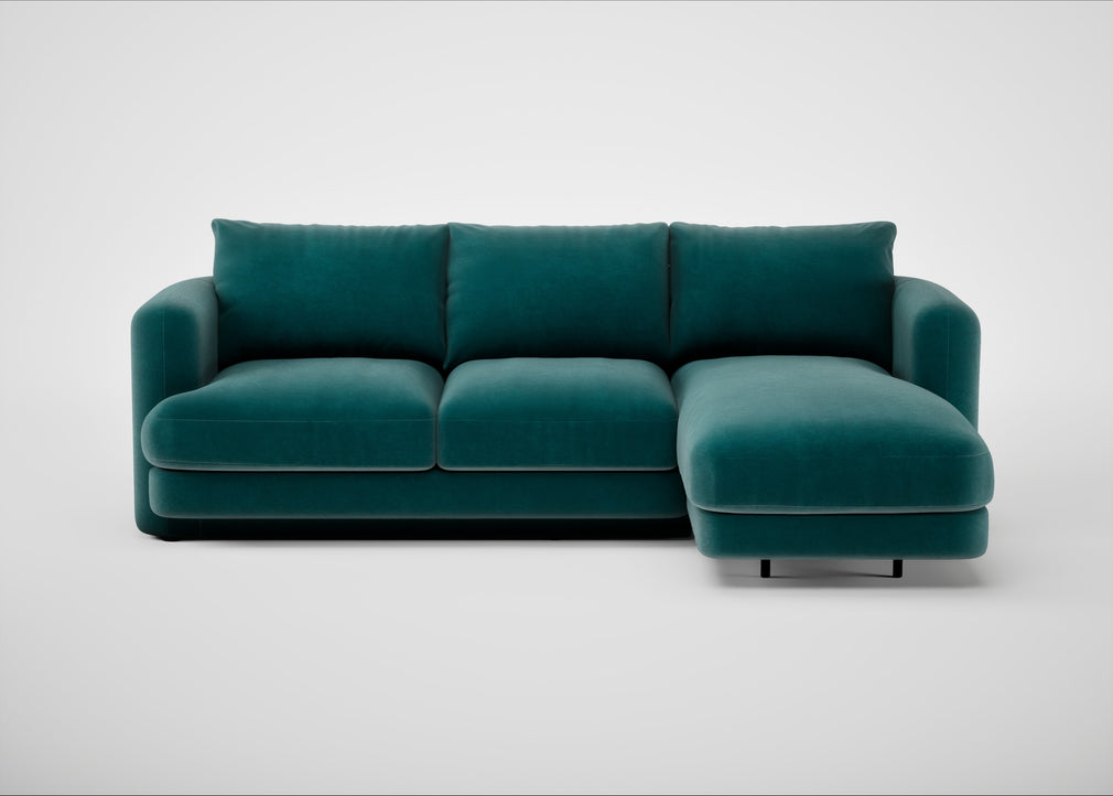 Rafi Right Hand Facing Chaise Sofa Smart Luxe Velvet Ocean Green