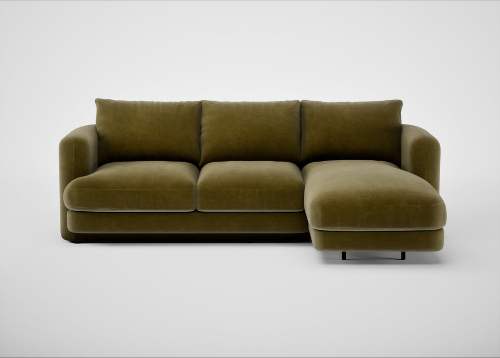 Rafi Right Hand Facing Chaise Sofa Smart Luxe Velvet Peridot
