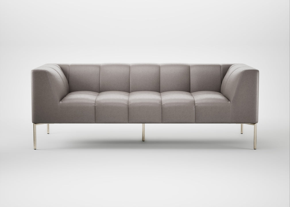 Quadro 3 Seater Sofa Daino Leather Elephant / Stainless Steel