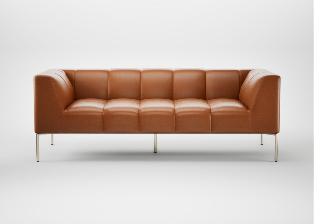 Quadro 3 Seater Sofa Daino Leather Treacle / Stainless Steel