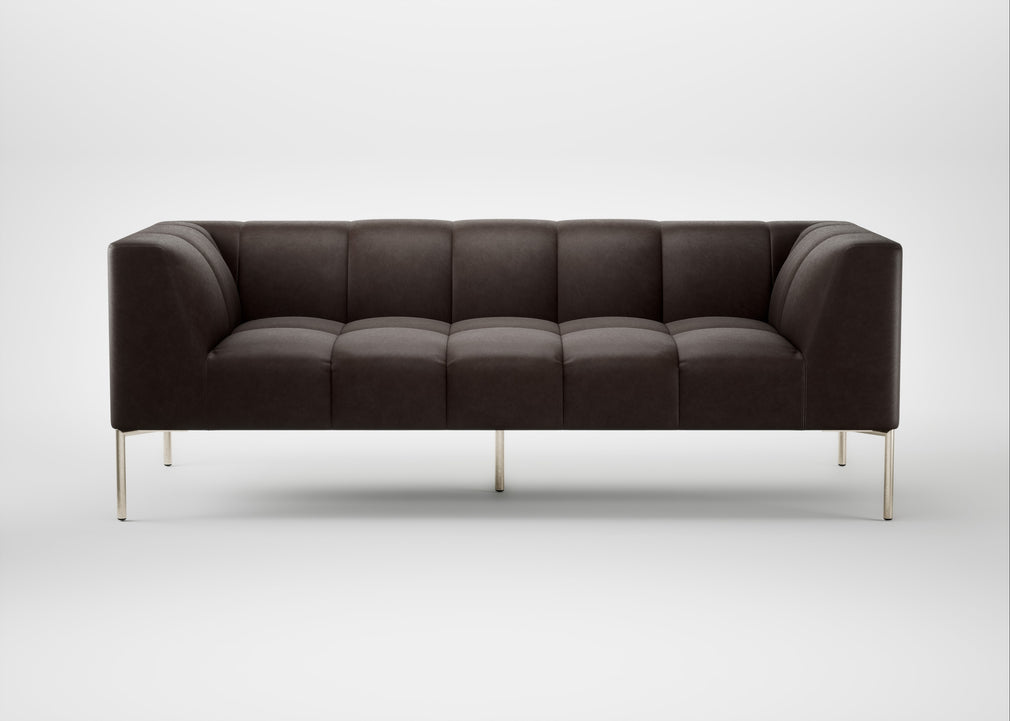 Quadro 3 Seater Sofa Leather Grain Chocolate 066 / Stainless Steel