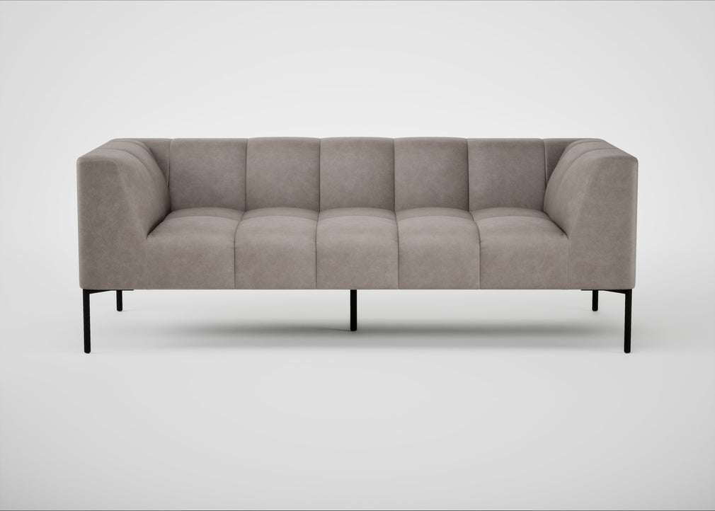 Quadro 3 Seater Sofa Leather Grain Light Grey 060 / Black