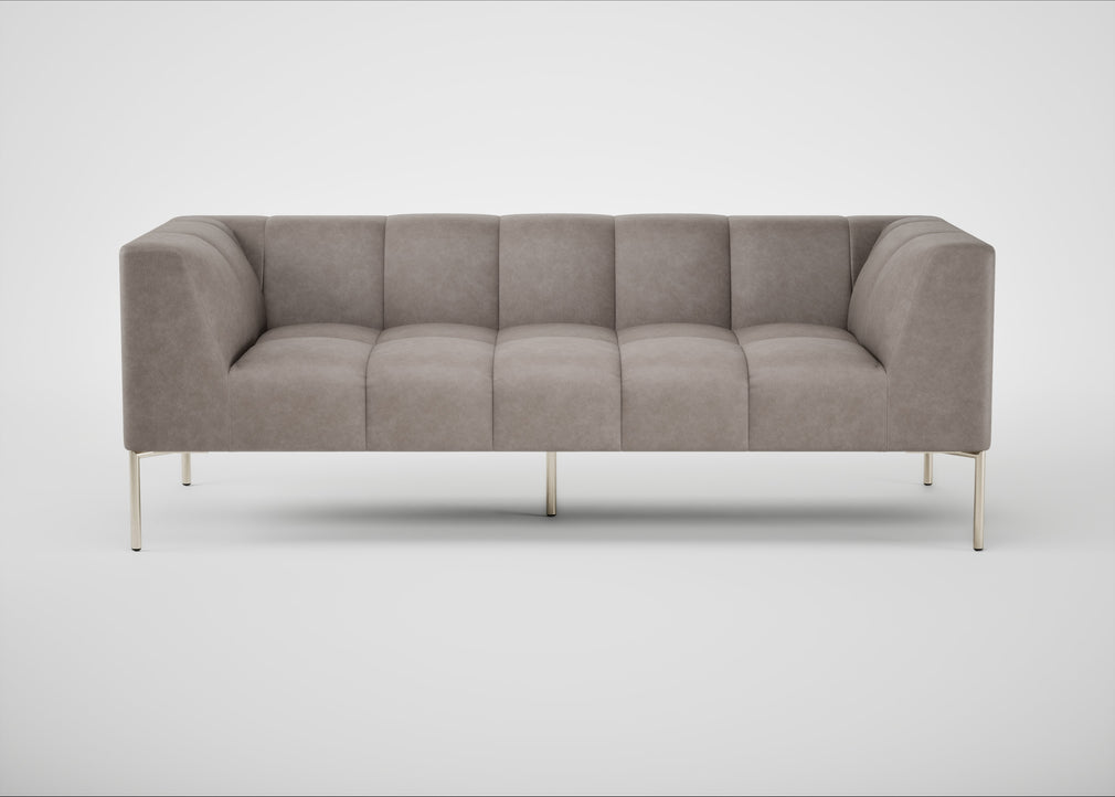 Quadro 3 Seater Sofa Leather Grain Light Grey 060 / Stainless Steel