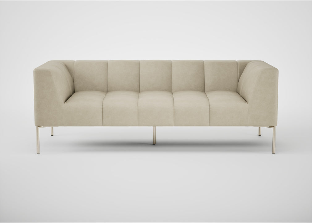 Quadro 3 Seater Sofa Leather Grain Storm 006 / Stainless Steel