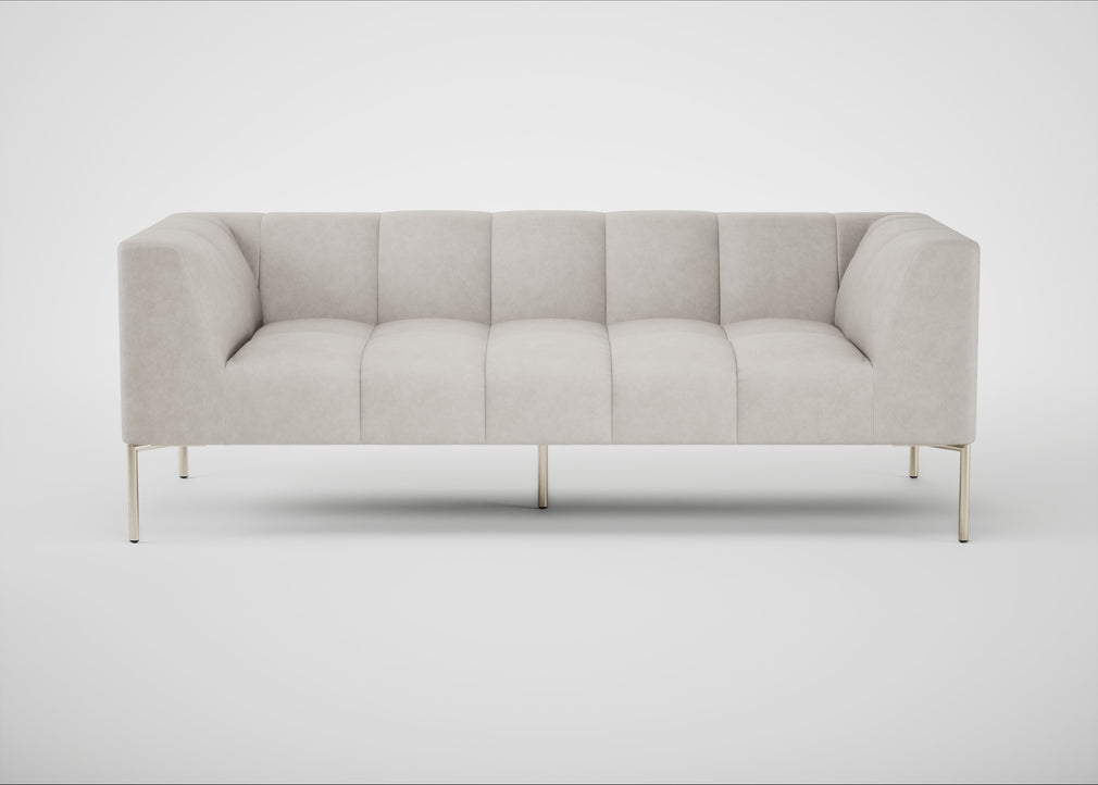 Quadro 3 Seater Sofa Leather Grain White 000 / Stainless Steel