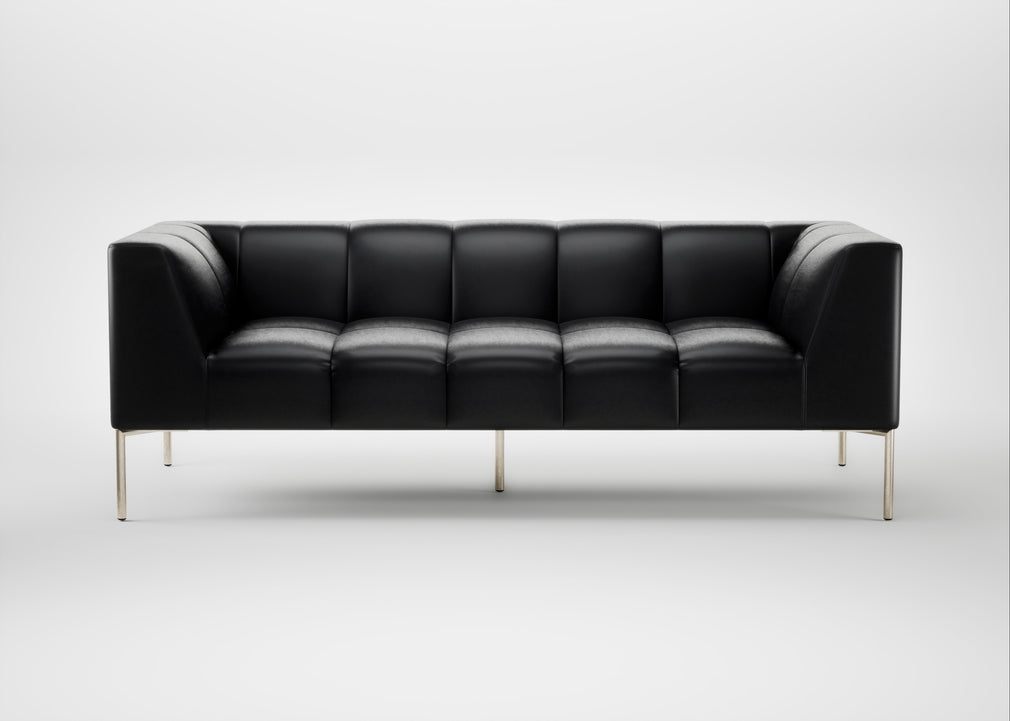 Quadro 3 Seater Sofa Leather Stonewash Black 263 / Stainless Steel