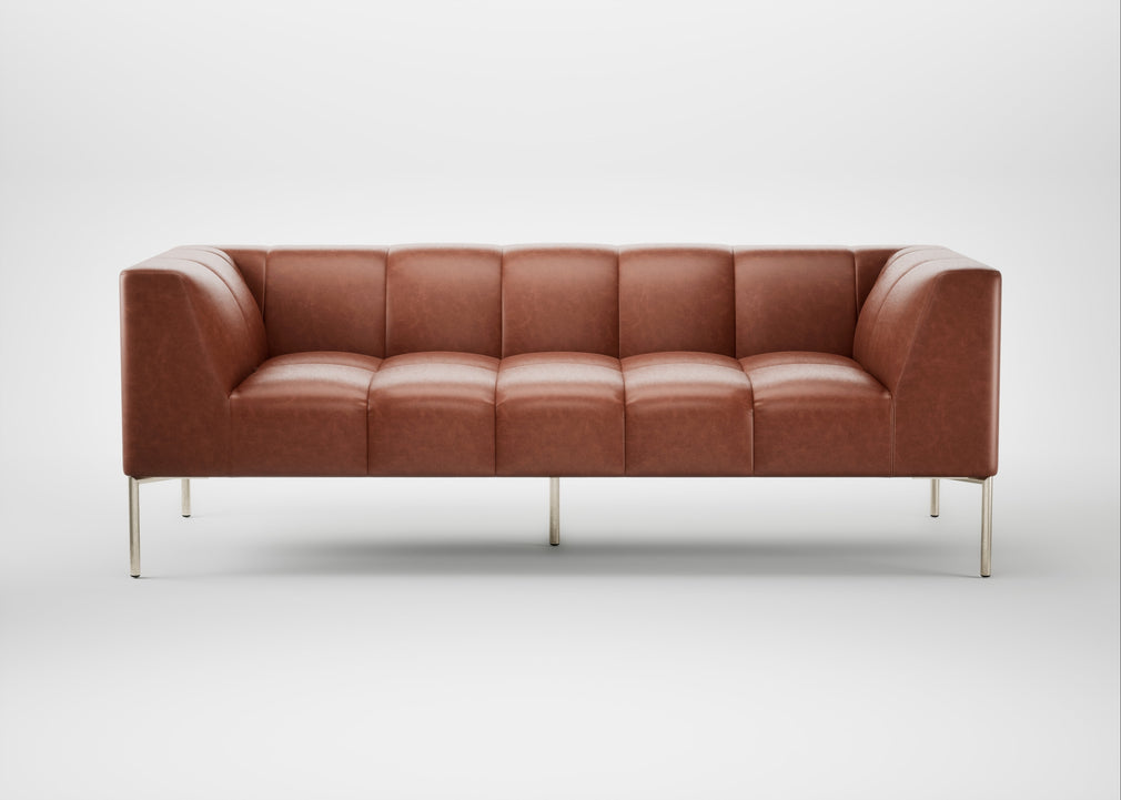 Quadro 3 Seater Sofa Leather Stonewash Light Brown 274 / Stainless Steel