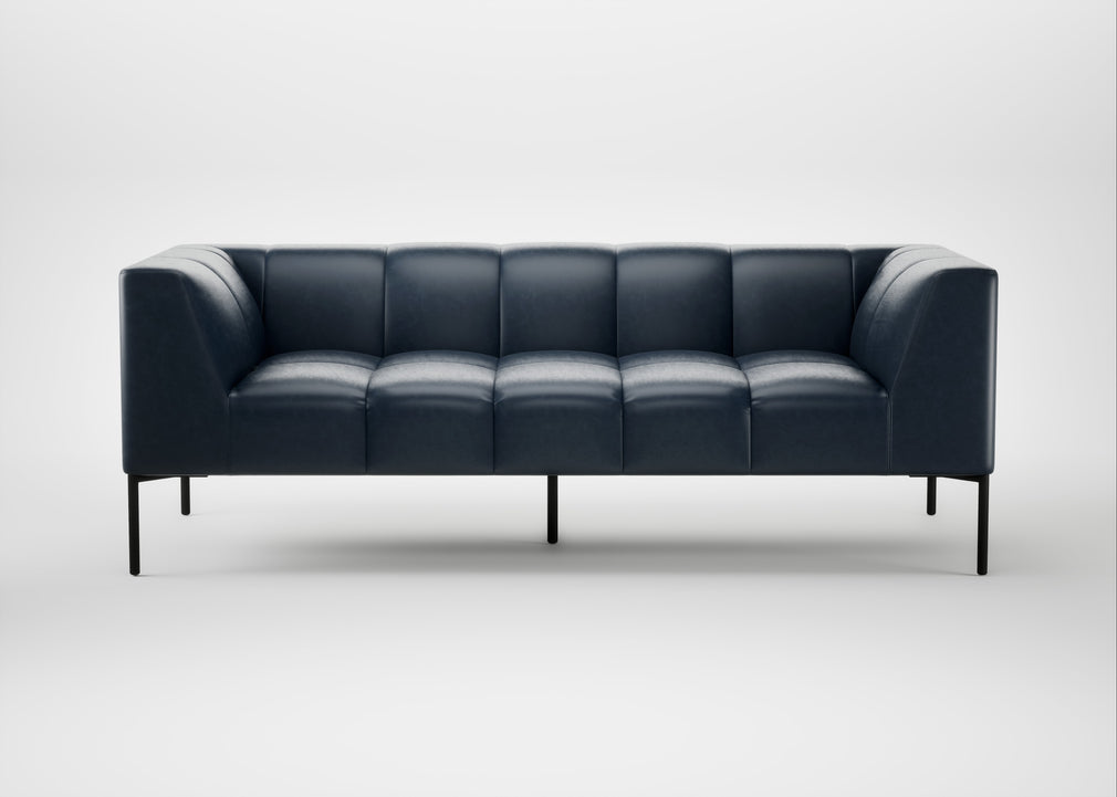 Quadro 3 Seater Sofa Leather Stonewash Navy Blue 279 / Black