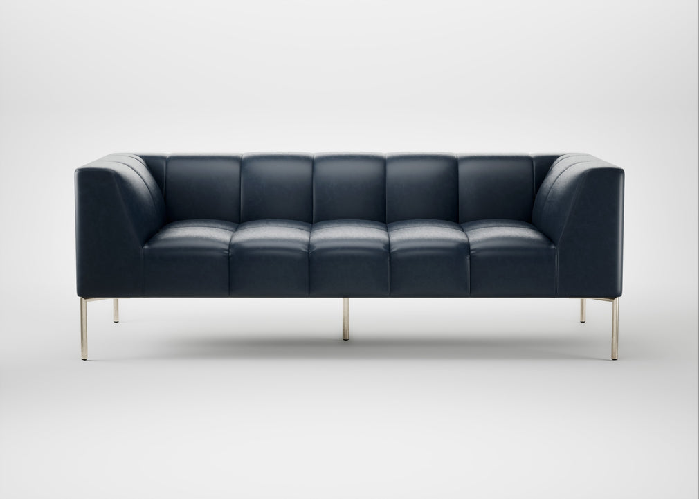 Quadro 3 Seater Sofa Leather Stonewash Navy Blue 279 / Stainless Steel