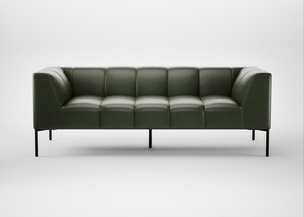 Quadro 3 Seater Sofa Leather Stonewash Vintage Green 278 / Black