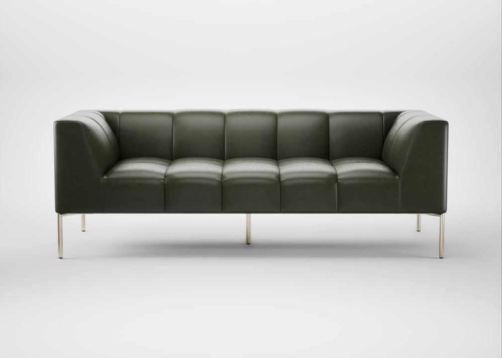 Quadro 3 Seater Sofa Leather Stonewash Vintage Green 278 / Stainless Steel