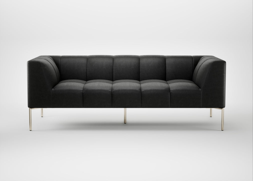 Quadro 3 Seater Sofa Linea Leather Black 622 / Stainless Steel