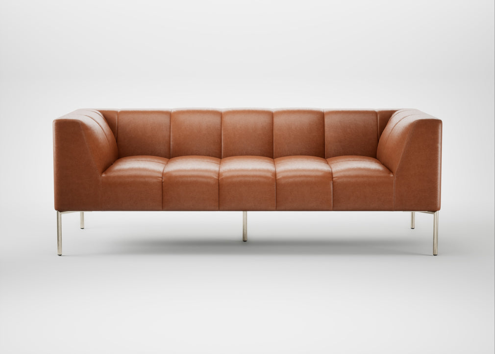 Quadro 3 Seater Sofa Linea Leather Brown 680 / Stainless Steel