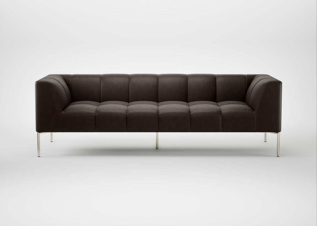 Quadro 4 Seater Sofa Leather Grain Chocolate 066 / Stainless Steel