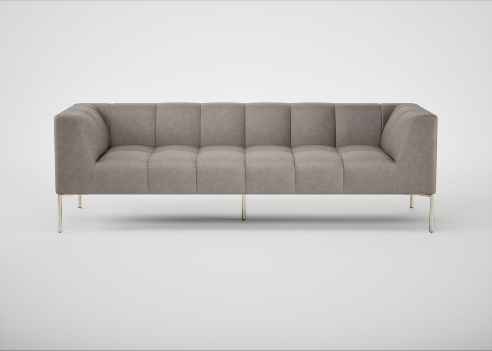 Quadro 4 Seater Sofa Leather Grain Light Grey 060 / Stainless Steel
