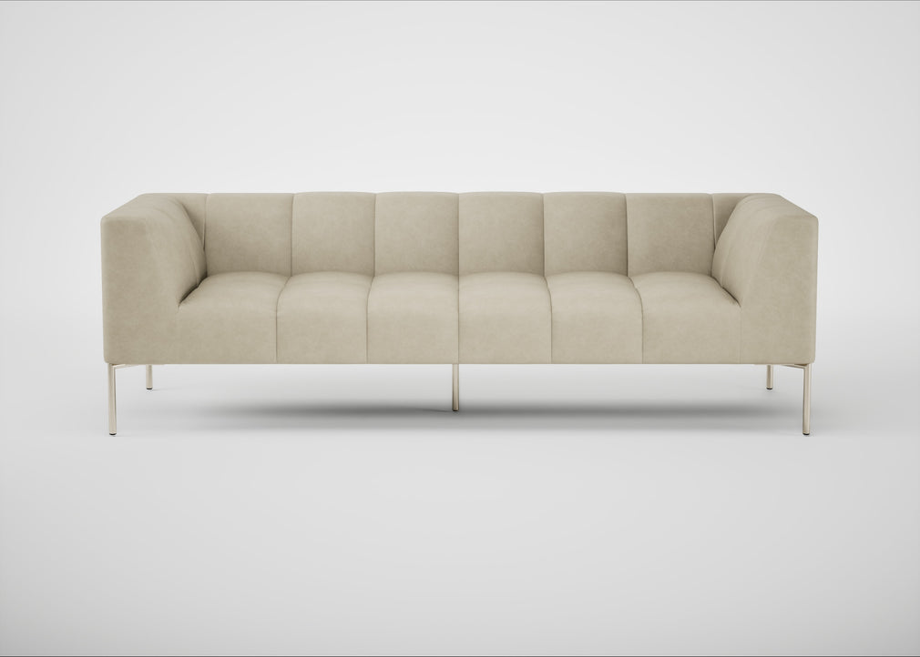 Quadro 4 Seater Sofa Leather Grain Storm 006 / Stainless Steel