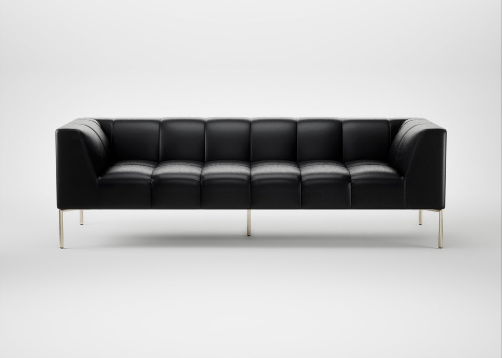 Quadro 4 Seater Sofa Leather Stonewash Black 263 / Stainless Steel