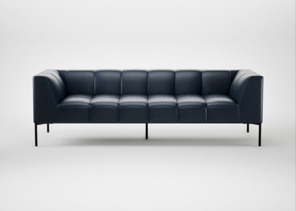 Quadro 4 Seater Sofa Leather Stonewash Navy Blue 279 / Black