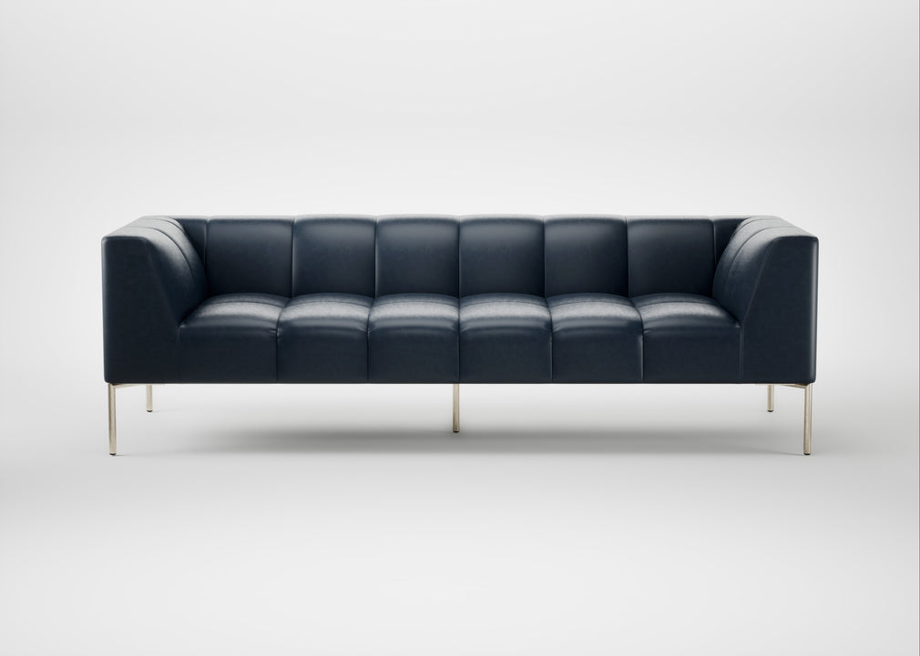 Quadro 4 Seater Sofa Leather Stonewash Navy Blue 279 / Stainless Steel