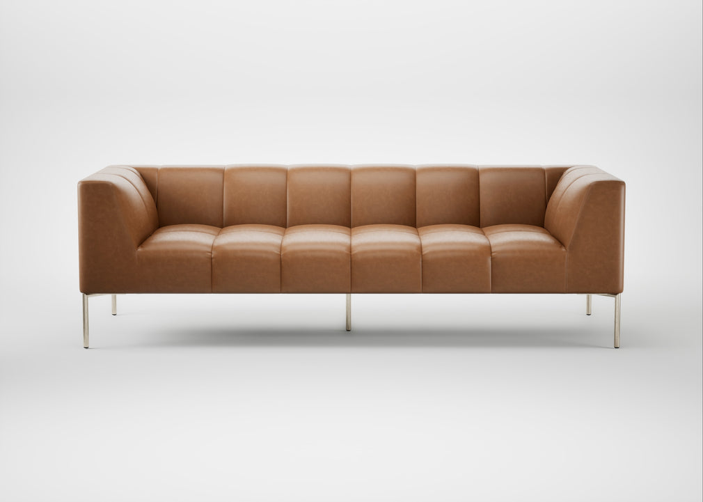 Quadro 4 Seater Sofa Leather Stonewash Toffee 277 / Stainless Steel