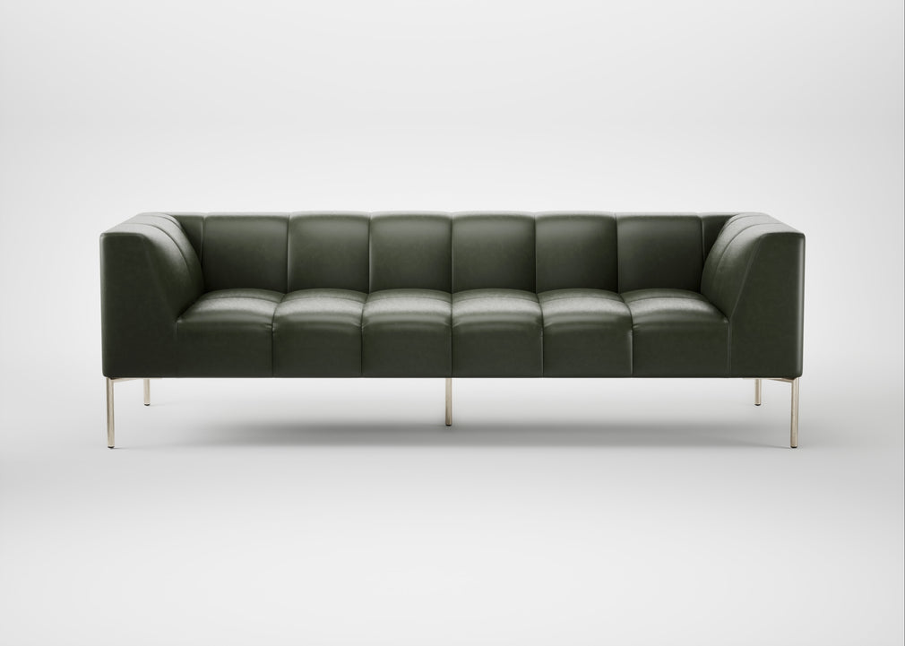 Quadro 4 Seater Sofa Leather Stonewash Vintage Green 278 / Stainless Steel