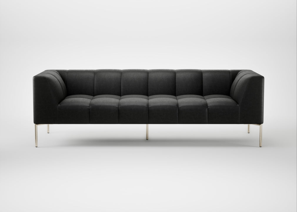 Quadro 4 Seater Sofa Linea Leather Black 622 / Stainless Steel