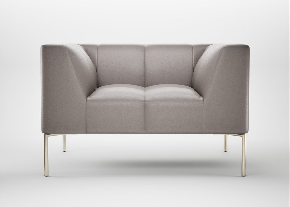 Quadro Armchair Daino Leather Elephant / Stainless Steel